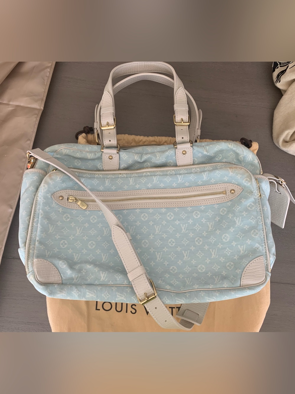 Louis Vuitton Light Blue Monogram Diaper Bag - 100% Authentic - Vintage